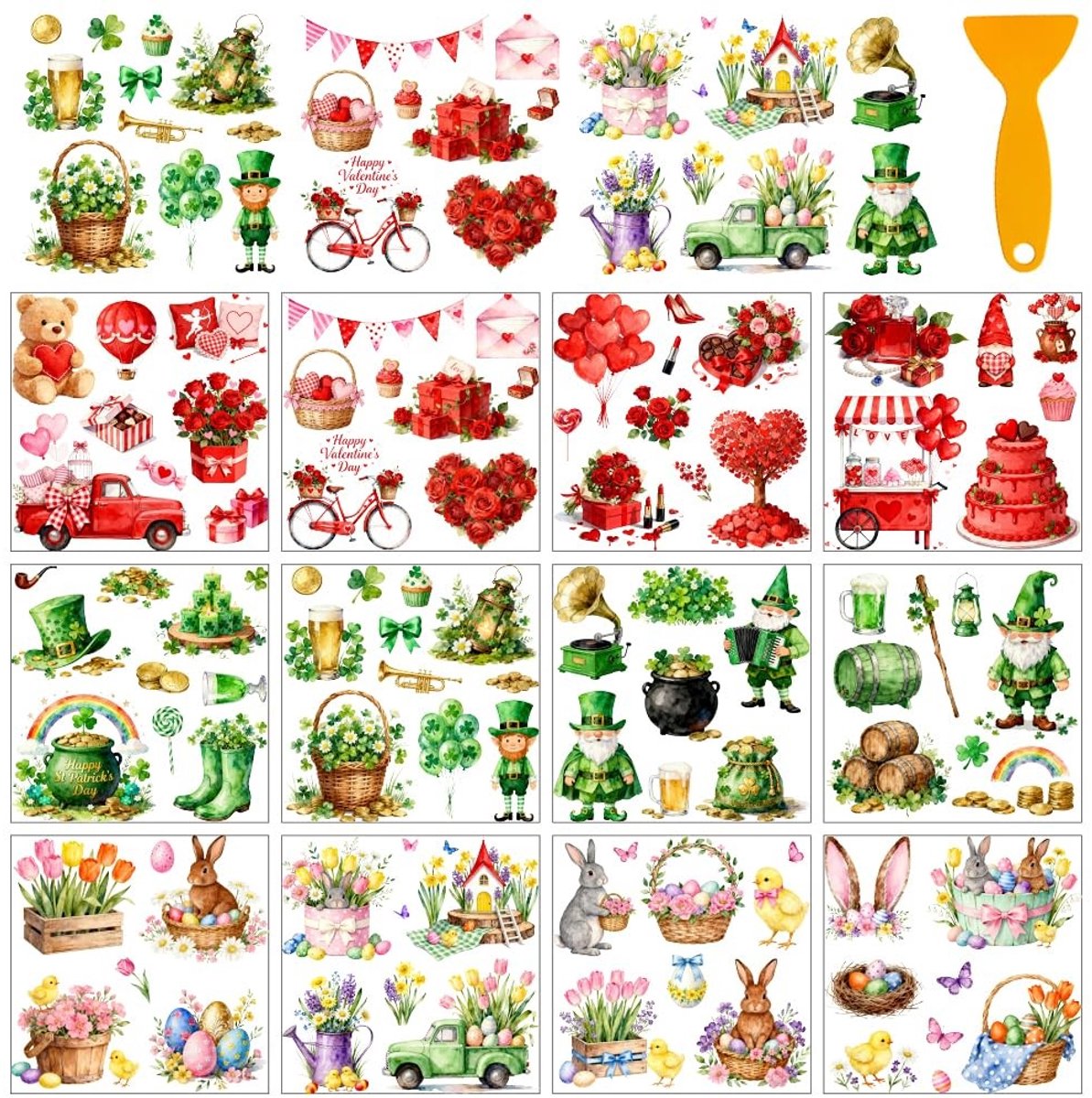 Dailygoods- Transferstickers 12 Vellen - Wrijven Op Stickers - Raamdecoratie - Meubelsticker - Doe-Het-Zelf Knutselbenodigdheden - 5,5 x 5,5 cm - Decoratiestickers