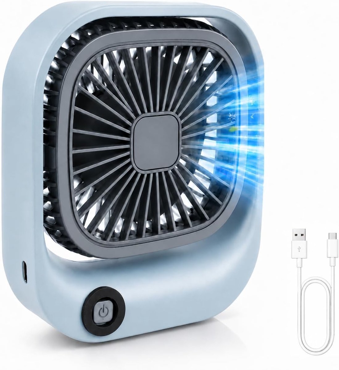 Thijox - Draagbare Tafelventilator USB-C Oplaadbaar | 3 Snelheden | Compact & Lichtgewicht | 600 mAh Accu | Kantoor, Studeren, Onderweg | Blauw