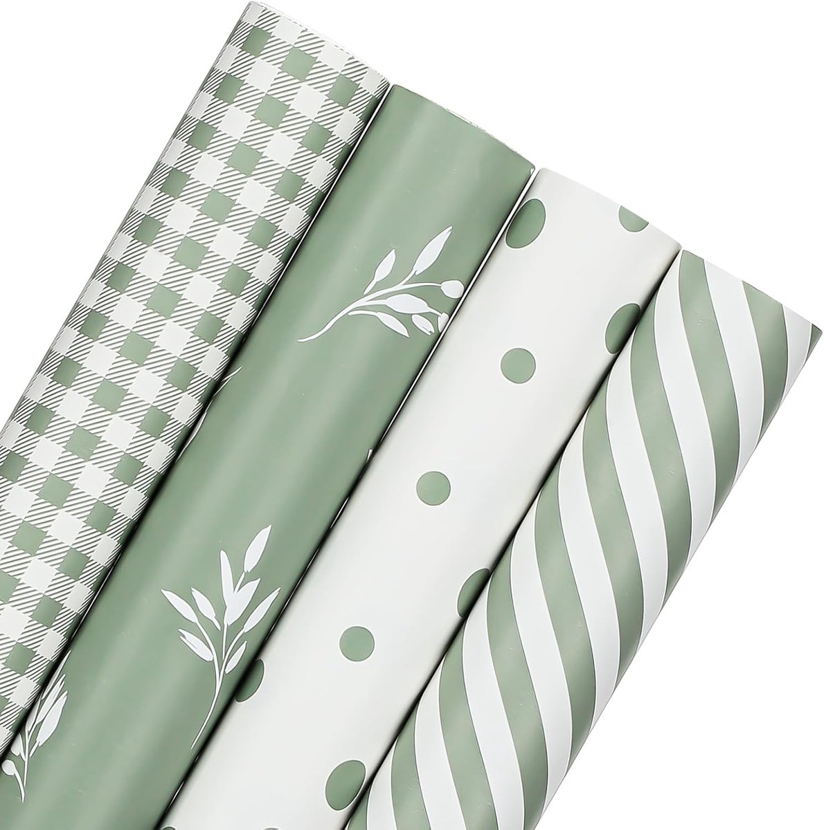 SnelShoppen - 4 Rollen Cadeaupapier 43cm x 3m Saliegroen Vintage Cadeauverpakking - Perfect voor Verjaardag, Babyshower, Bruiloft en Feesten
