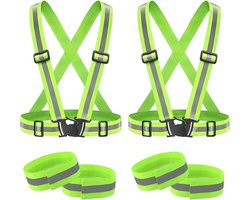 Reflecterend Vest - Veiligheidsvest Set - Hoge Zichtbaarheid - Dubbele Reflectie Strepen - Verstelbare Maat - Fluorescerend Groen
