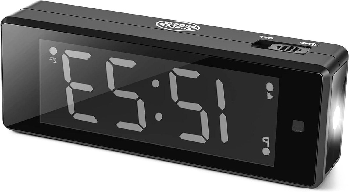 Digitale wekker - Kleine reiswekker - Noodverlichting - Dubbele display modus - 14.5 x 5 cm - Wit display