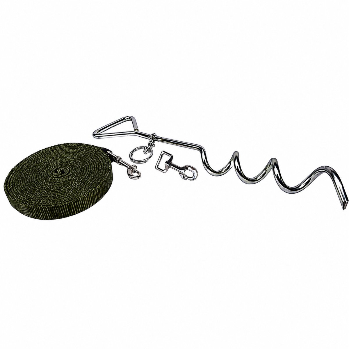 BCF-Products Hondenriem met Grondpen - Hondenriemen - 10 Meter - Olijfgroen - Grondpen 40cm - Grondpin Hond