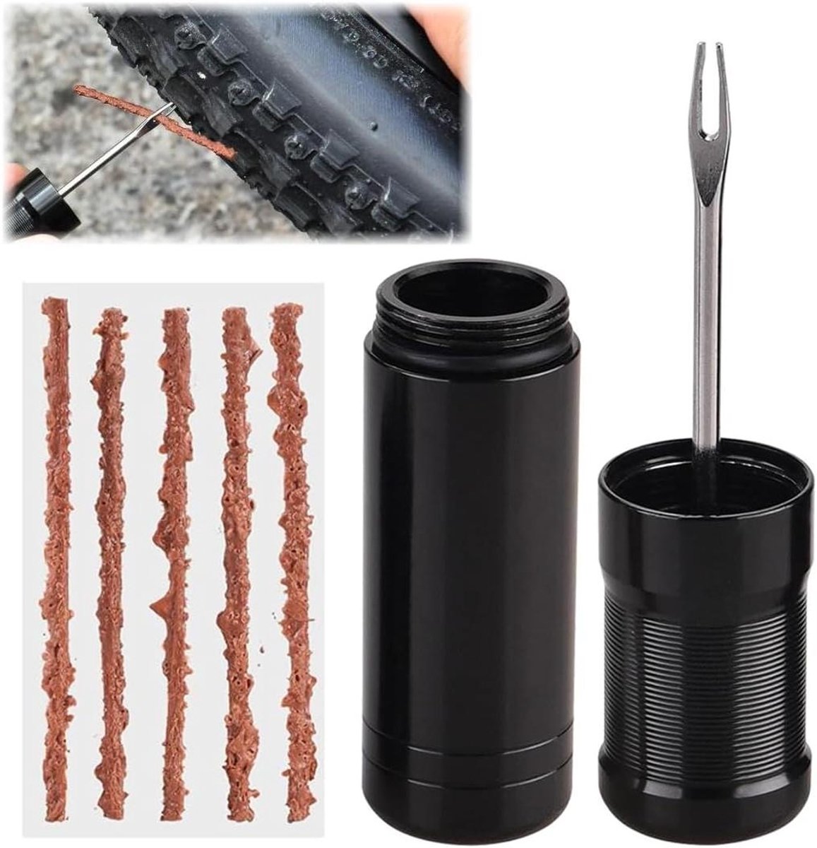 Fiets reparatieset - Plakstrips - Banden repareren - Tubeless compatibel - 5 stuks - Zwart
