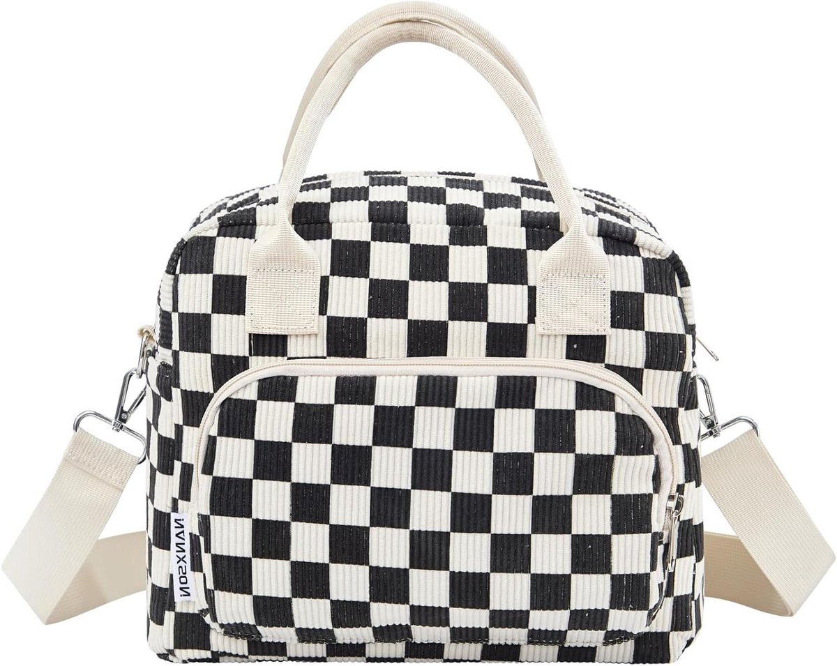 Koeltas Corduroy - Lunchbox Geïsoleerd - Lunch Meenemen - Grote Capaciteit - 12 Liter - Zwart Beige