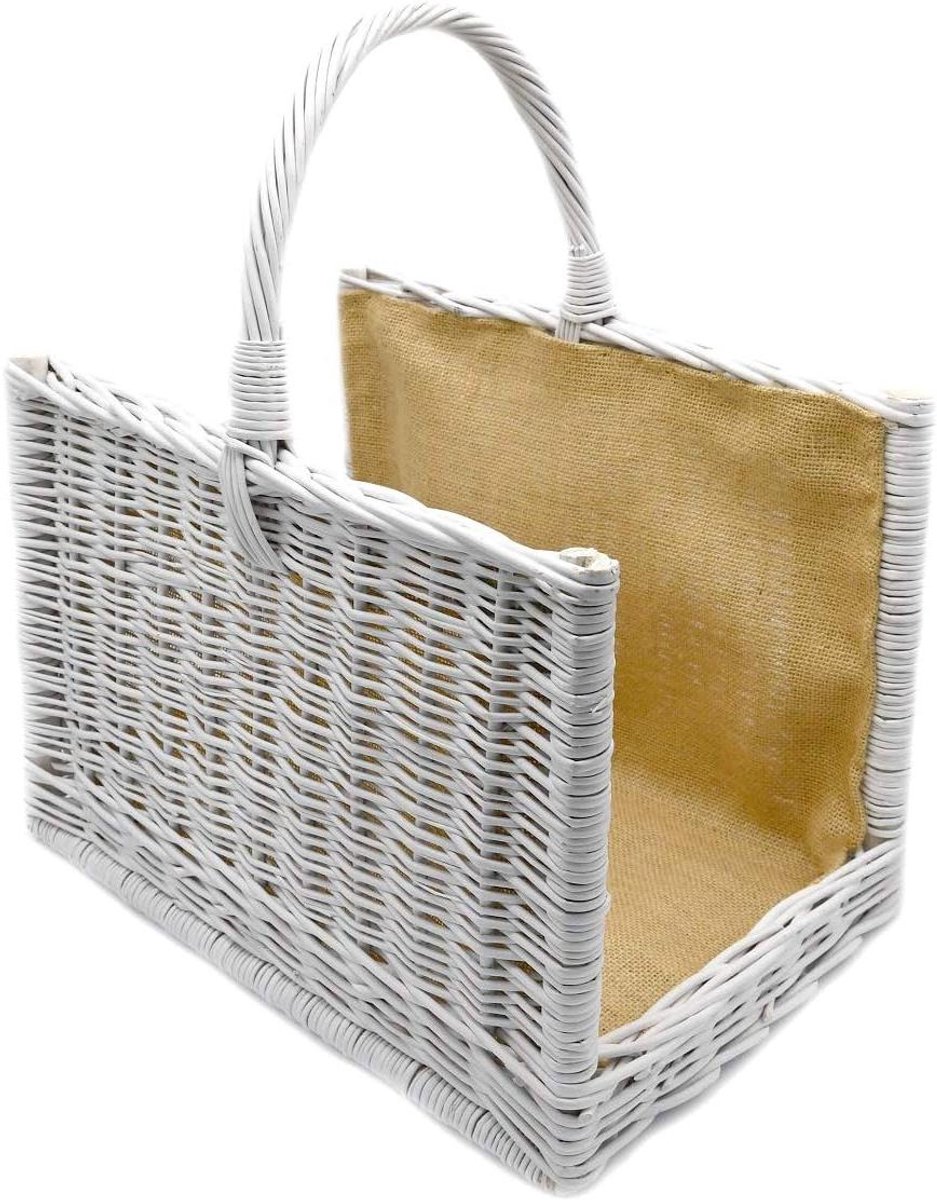 Houtmand - Rieten mand - Haardhout Opslag - Handgemaakt in EU - 36x53x30cm - Wit