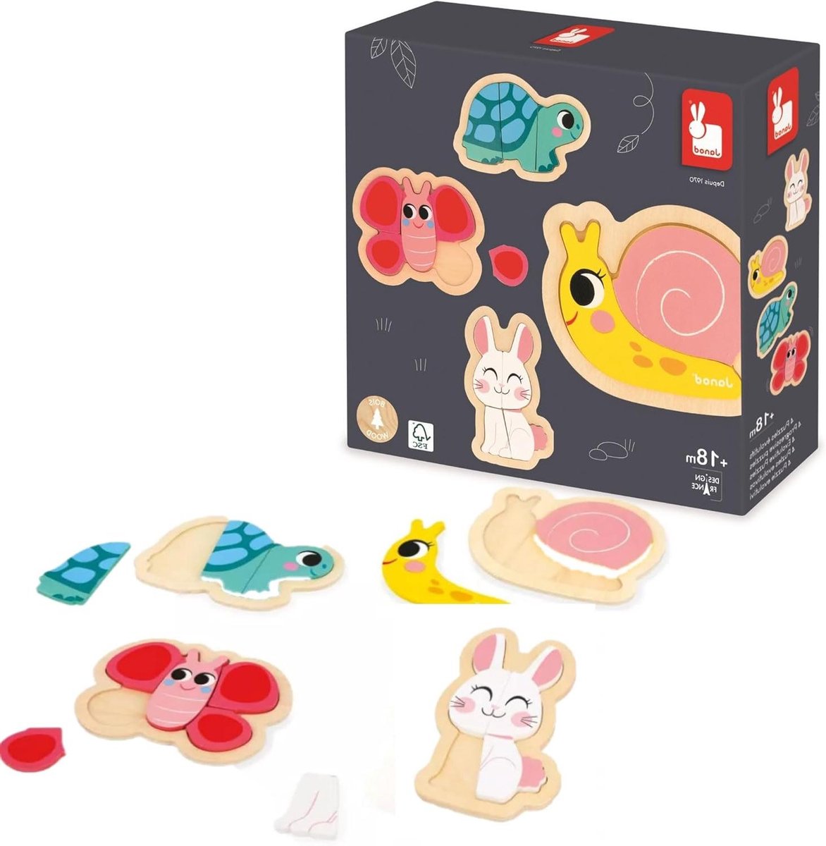 Houten Puzzels - Educatief Speelgoed - Vroege Ontwikkeling - 4 Puzzels met Stapsgewijze Moeilijkheid