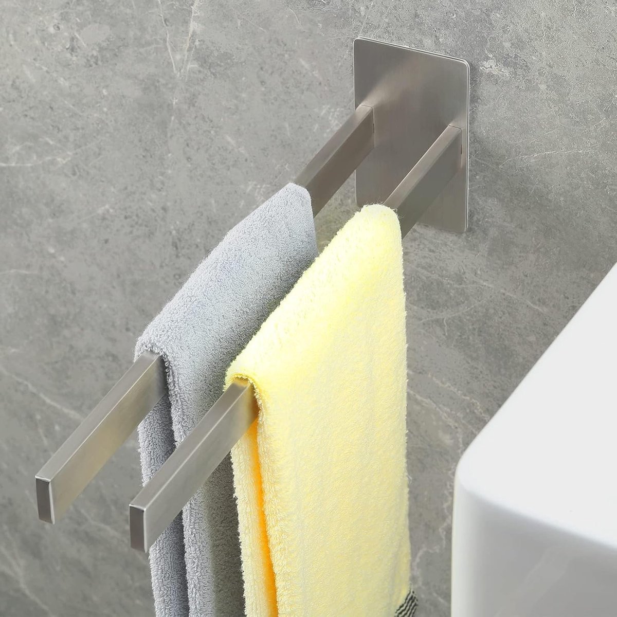 Roestvrijstalen Handdoekhouder zonder Boren - Dubbele Zelfklevende Handdoekbar voor Badkamer en Keuken - 40 cm Wandmontage in Zilver