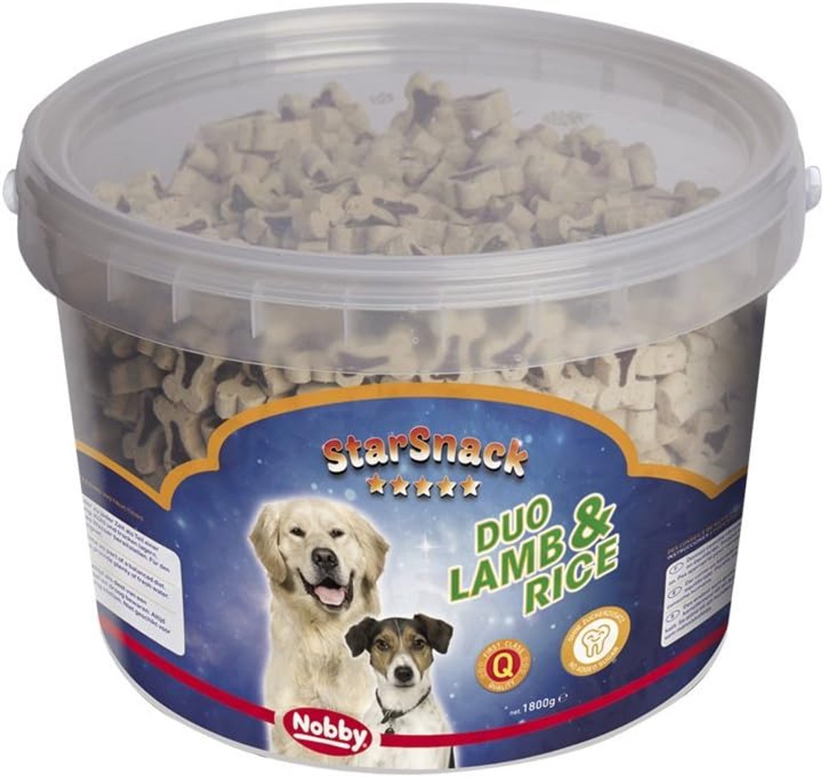 SnelShoppen - Honden Snacks - StarSnack Duo Lam & Rijst - 1 Emmer (1800 g) - Gezonde Traktatie zonder Toegevoegde Suikers - Ideaal voor Training en Ge