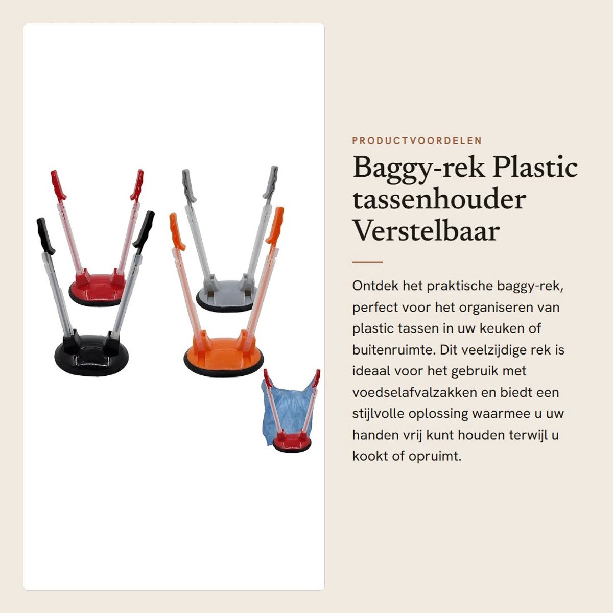 Inovra- Baggy-rek Verstelbaar - Plastic Tassenstandaard - Vrieskast Houder - 4 Stuks - Rubber Voet - Lichtgewicht en Sterk - Zakkenhouder