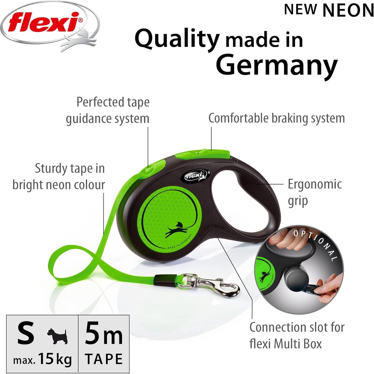 Thijox - Flexi Intrekbare Hondenriem Groen 5m voor Honden tot 15kg - Ergonomische Handgreep, Robuuste Duitse Technologie, Optimaal Veiligheidsysteem thumbnail 3