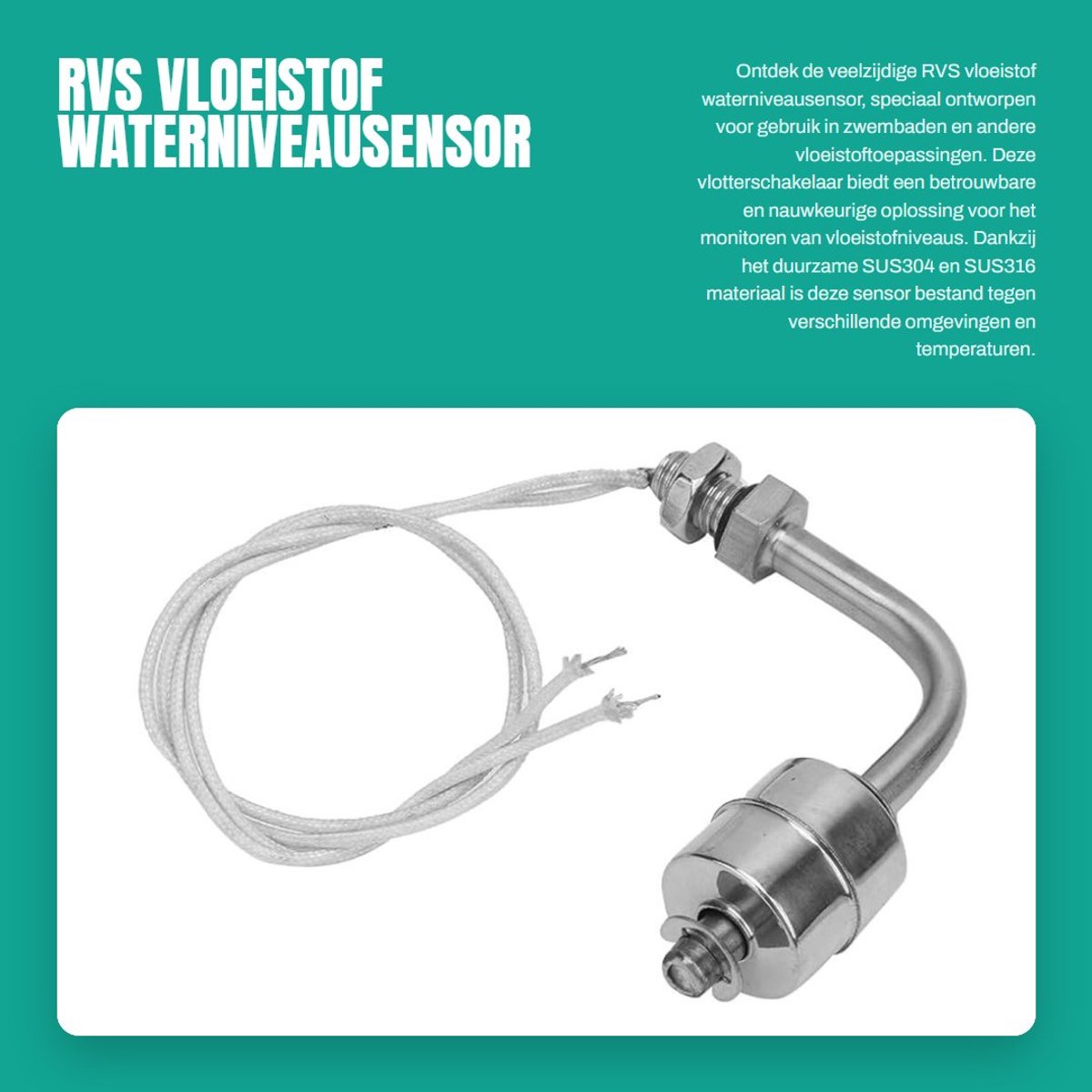 Dailygoods- Vlotterschakelaar RVS - Vloeistofniveausensor - Waterniveauschakelaar - Werkspanning 0-220V - Maximale temperatuur 120°C - Werkdruk 1 Mpa - Vloeistofsensor
