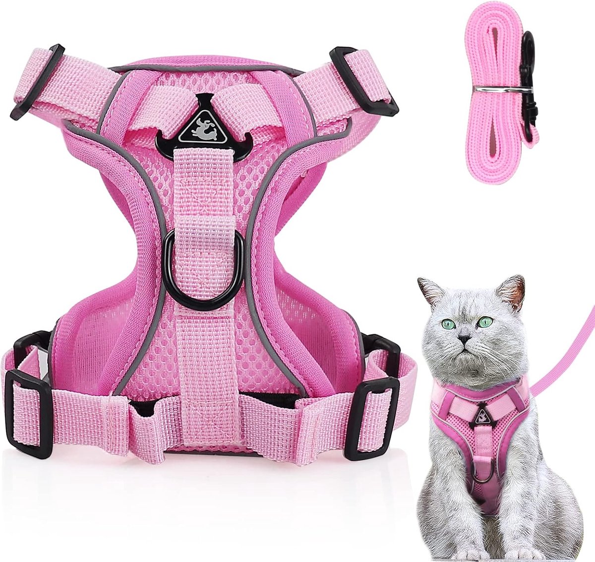 SnelShoppen - Verstelbare Kattenharnas Anti-ontsnapping met Leash - Zacht Harnas voor Katten, Kittens, Honden en Puppies - Lichtroze, Maat L