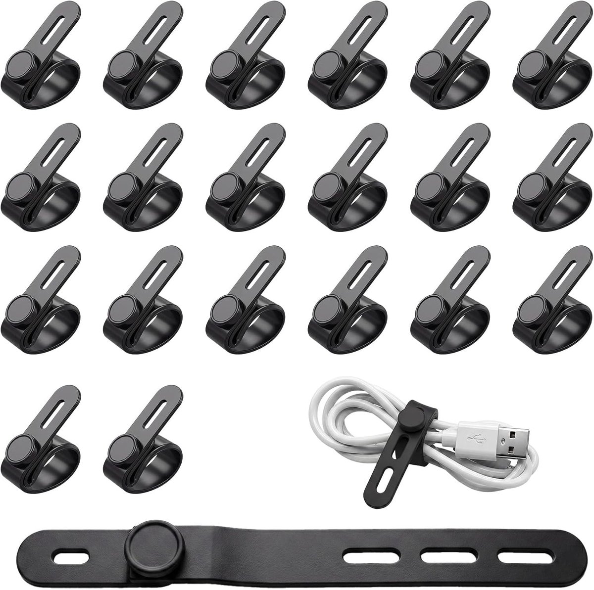 Thijox - 20 Stuks Siliconen Kabelbinders - Herbruikbare Kabelbinders voor Kabelmanagement - Flexibel en Duurzaam - Zwart - Perfect voor Thuis, Kantoor