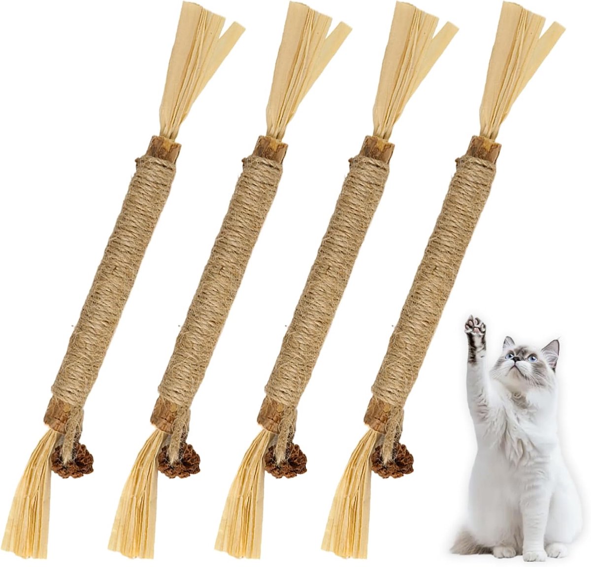 SnelShoppen - 4 Stuks Kauwsnacks voor Katten, Tandheelkundige Speeltjes, Natuurlijke Kattenkruid Sticks, Verwijdert Tandsteen en Slechte Adem, Gezondh