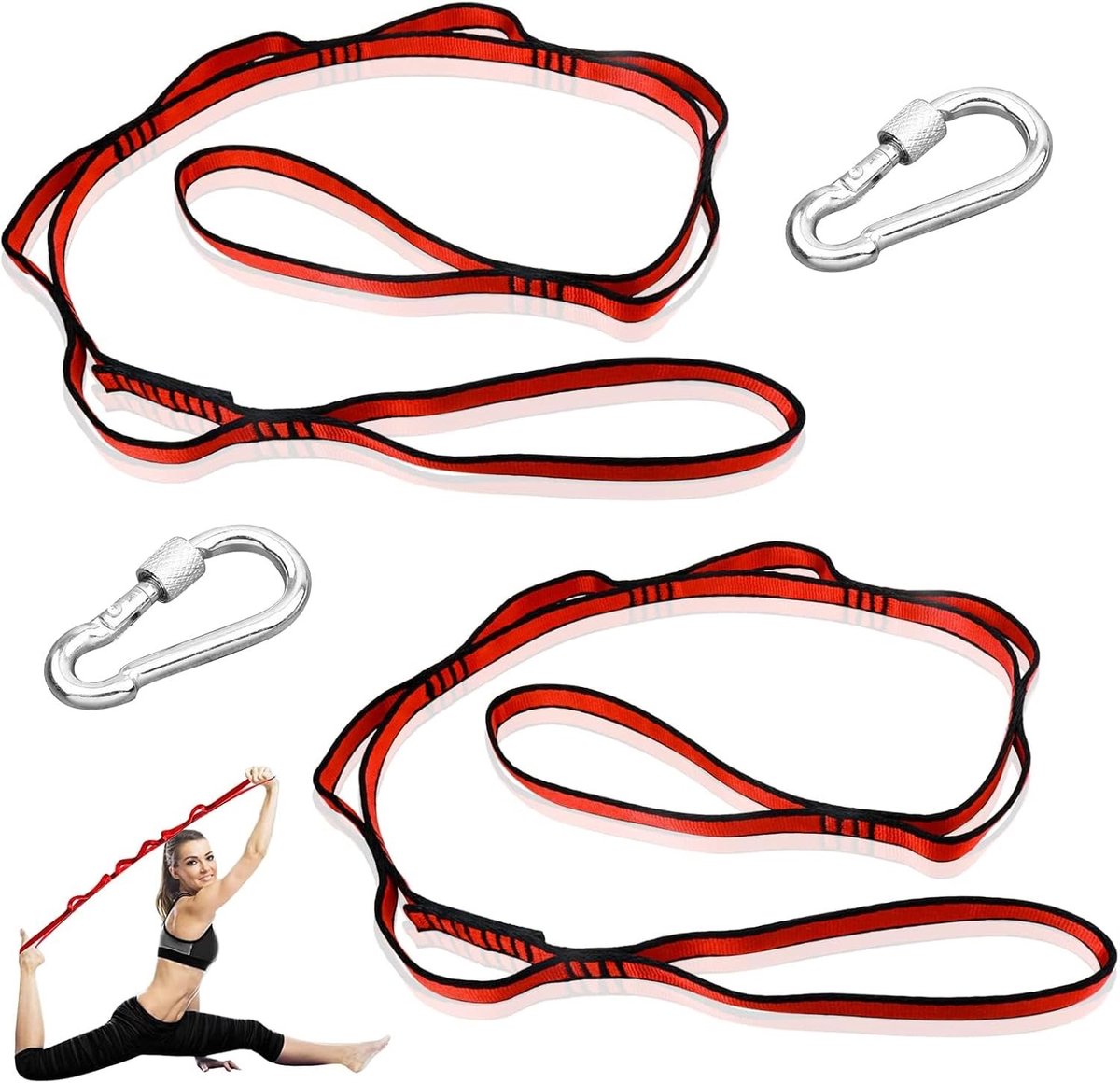 Yoga Hangmat met Verstelbare Polyester Oefenriem en RVS Schroefkarabiners voor Aerial Yoga en Klimmen, Set van 2