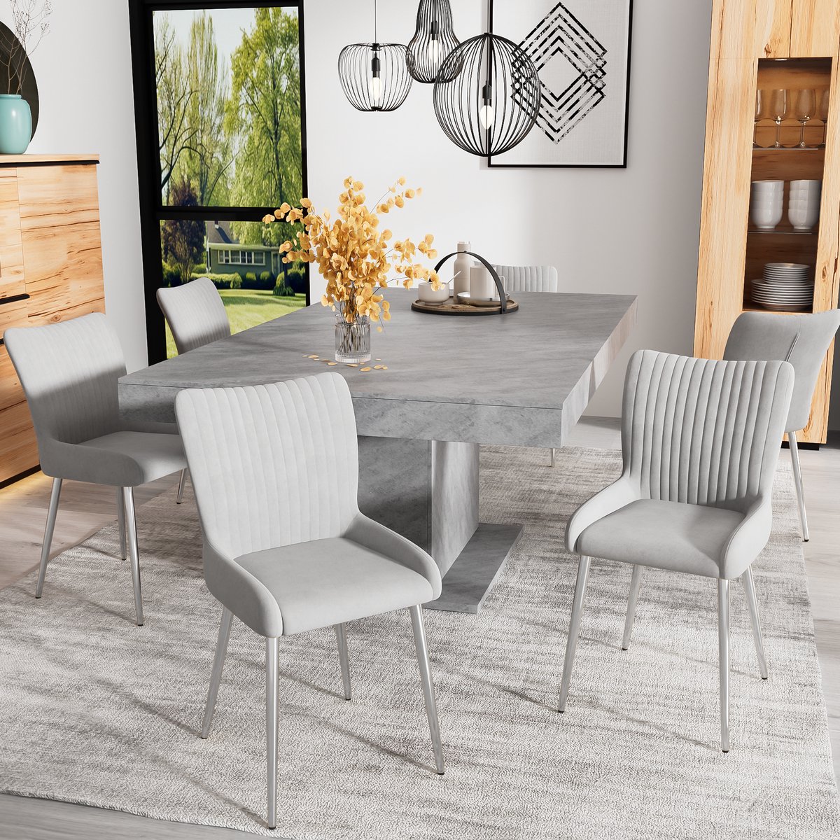 MIVRAY Eetkamerstoel - Set Van 6 Met Armleuning - Comfortabele Lounge Stoel Voor Eetkamer, Woonkamer En Slaapkamer - Velvet Grijs