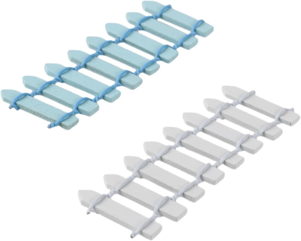 Set van 18 Mini Hekjes 10 x 3 cm voor Tuin Decoratie, Houten Miniatuur Hekken en DIY Projecten in Wit en Blauw