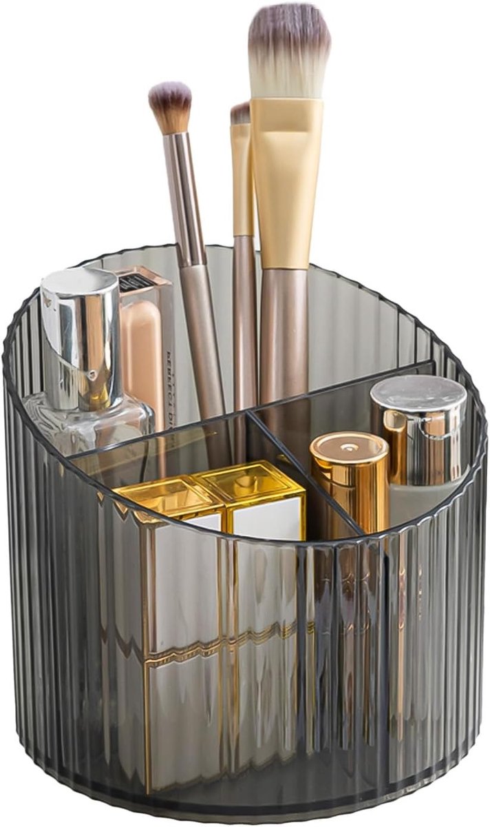 3 Slots Makeup Brush Holder - Acryl Make-up Borstelhouder, Vintage Gestreepte Organizer voor Vanity Decor, Badkamer en Bureauopslag, Cosmetische Display Cases