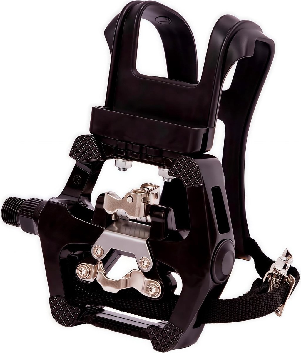 Professionele SPD spinning pedalen met riem en teenclips, 2-in-1 ontwerp voor Peloton en fitnessfietsen, 9/16 inch as met afdichtingen