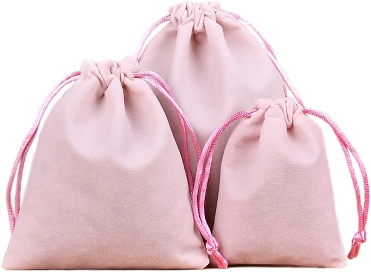 Set van 12 Fluwelen Juwelen Pouches, Kleine Trekkoord Tassen voor Sieraden, Cadeaus en Feesten, 20 x 25 cm, Roze, Perfect voor Bruiloften, Verjaardagen en Kerstmis