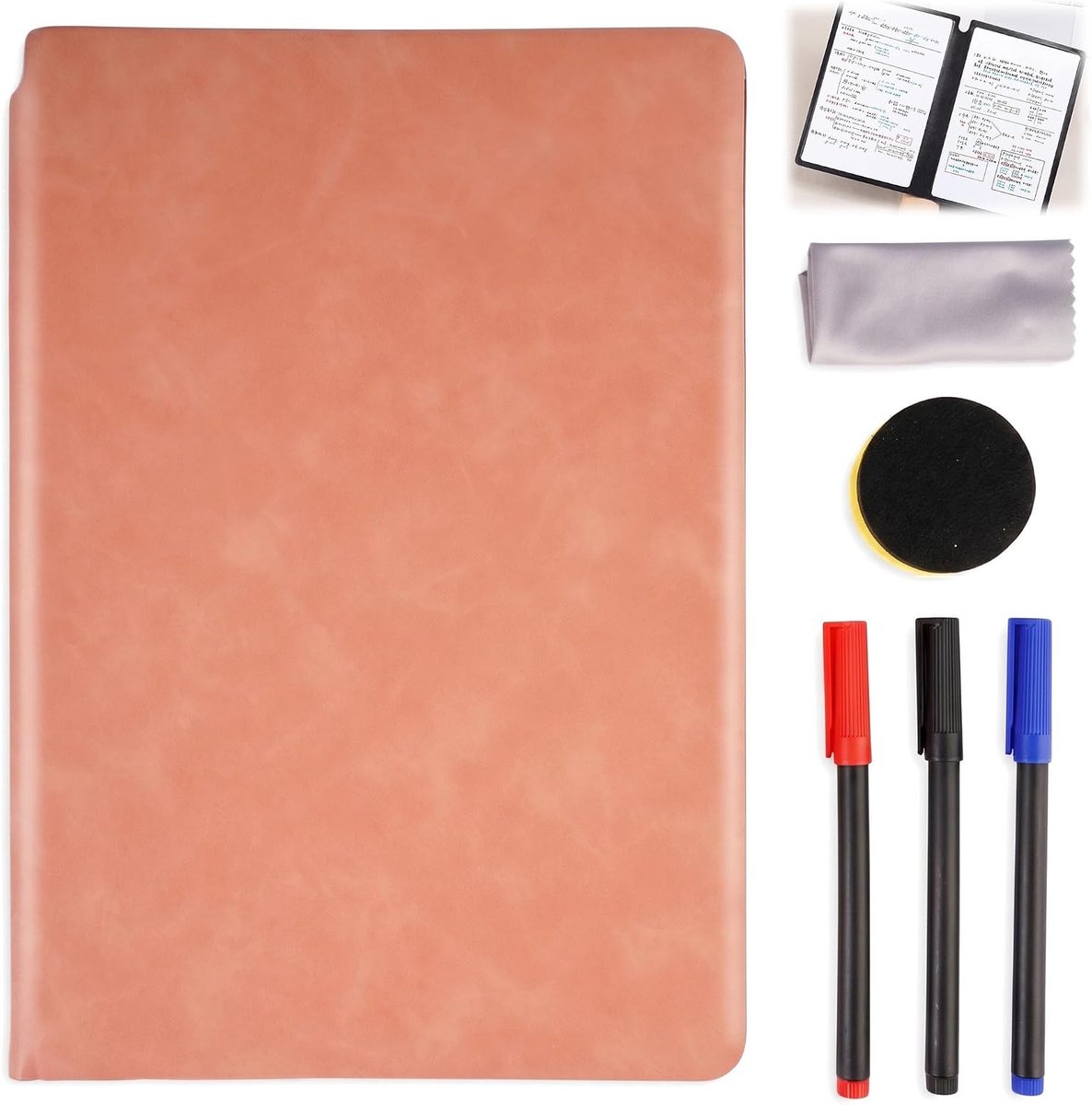 Thijox - Mini Whiteboard A4 met 3 Kleurpotloden, Afwisbaar Whiteboard voor Bureau, Herbruikbaar voor Vergadernotities, Boodschappenlijstjes, Huishoudp