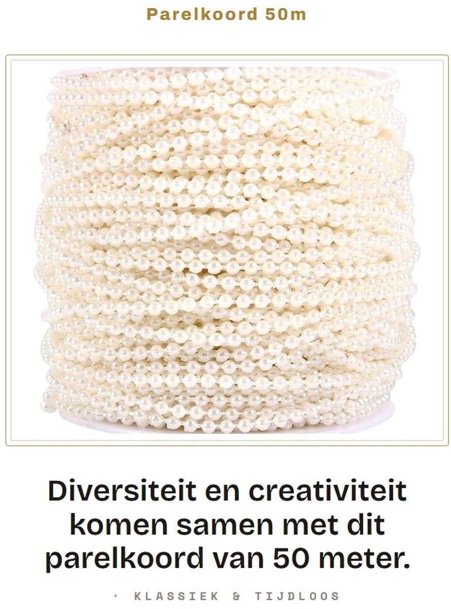 Inovra- Parelkoord rol van 50 m - 3 mm kralen - Bruiloftdecoratie - DIY decoratie - Kralen voor boeketten - Kunststof kralen - Aanpasbare lengte - Kralenkoord