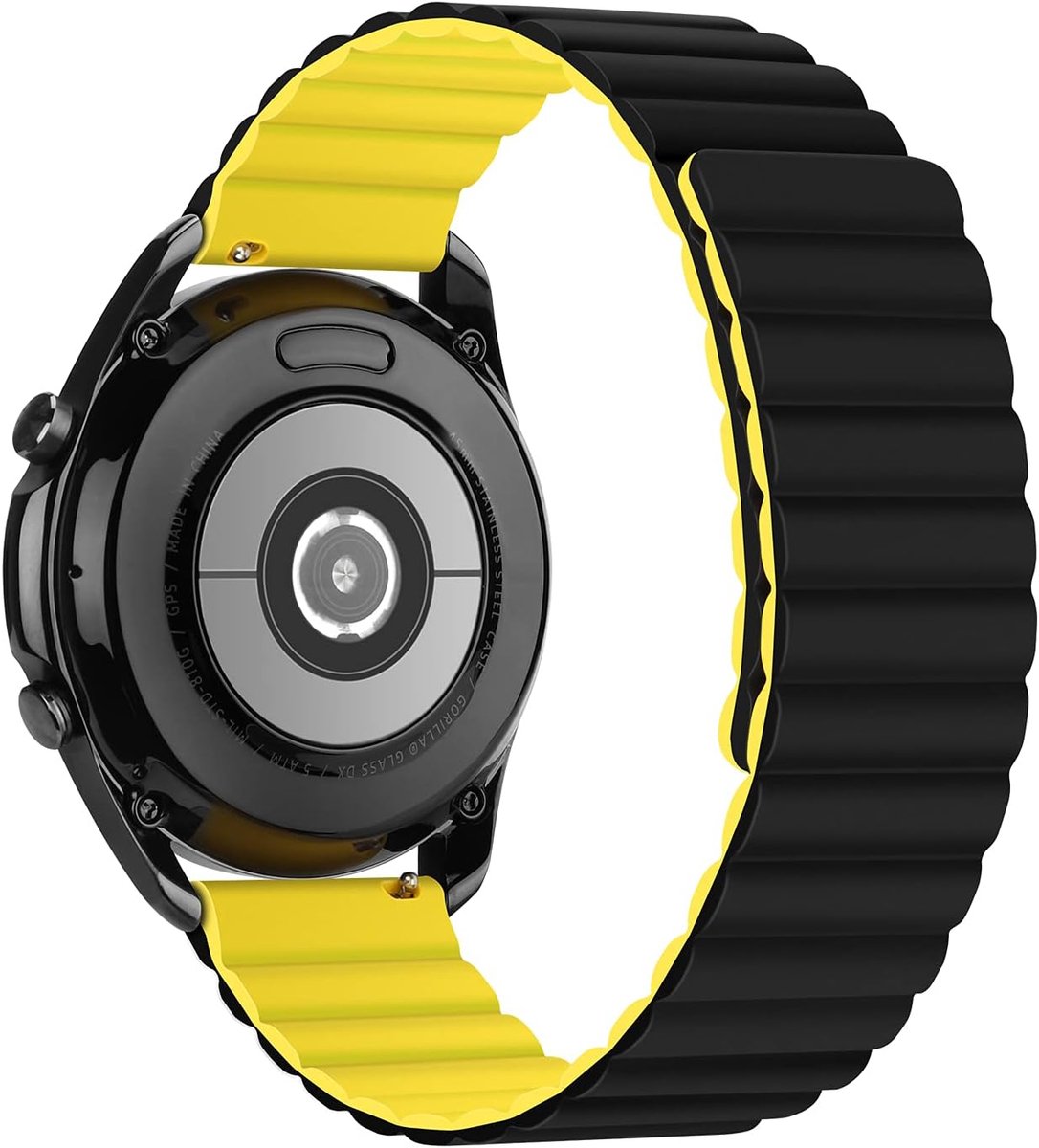 Smartwatch band 20mm/22mm - silicone magneet - geel-zwart - ideaal voor Galaxy Watch 6/5/4 - ShopVlot