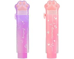 SnelShoppen - YUNYU Retractable Eraser Set van 2 - Schattige Jelly Kat Poot Design Gummetjes in Felroze en Paars - Perfecte Schoolbenodigdheden voor K