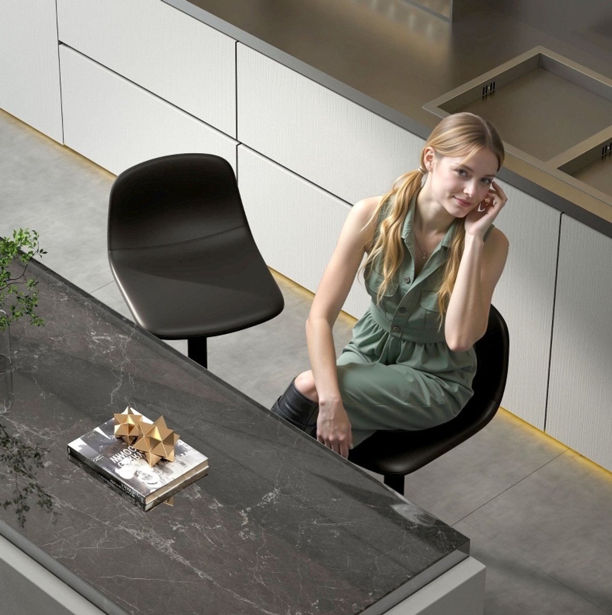MEUNIQ barkrukken set van 2 verstelbaar en 360 graden draaibaar met rugleuning en voetsteun, kunstleren zitting, zithoogte 58-78 cm, zwart