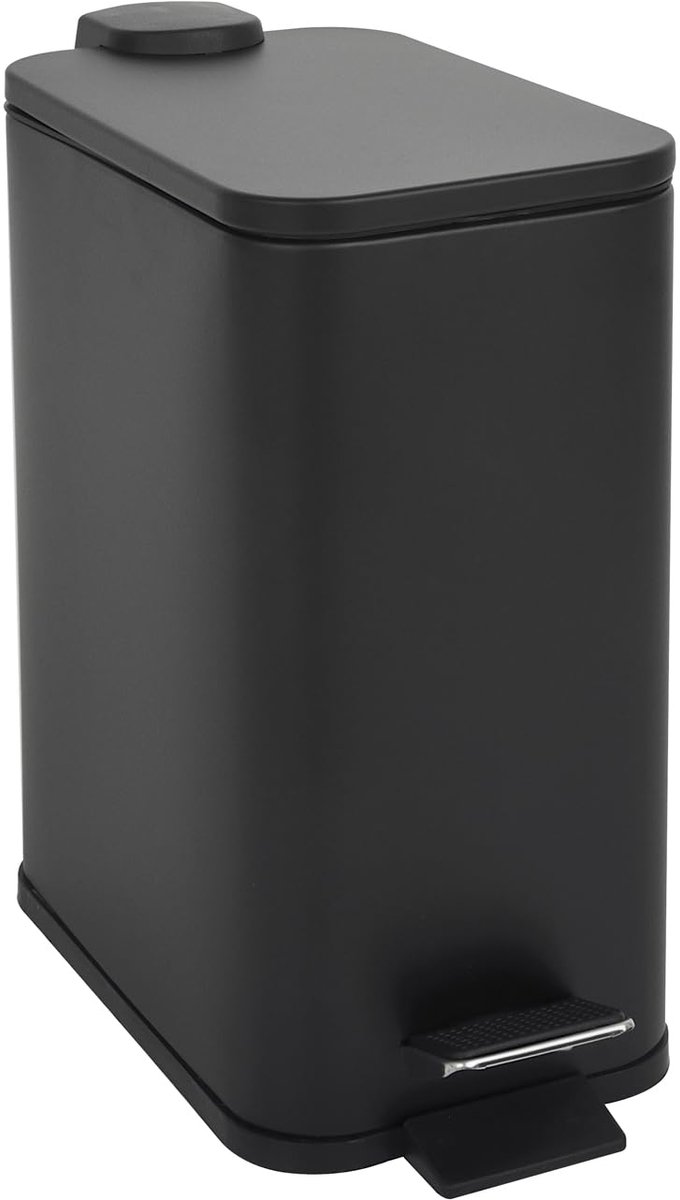 Famanu – Pedaalemmer van 5 l, vuilnisemmer met binnenemmer, softclose-deksel en draaggreep, rechthoekig, zwart, voor badkamer en keuken