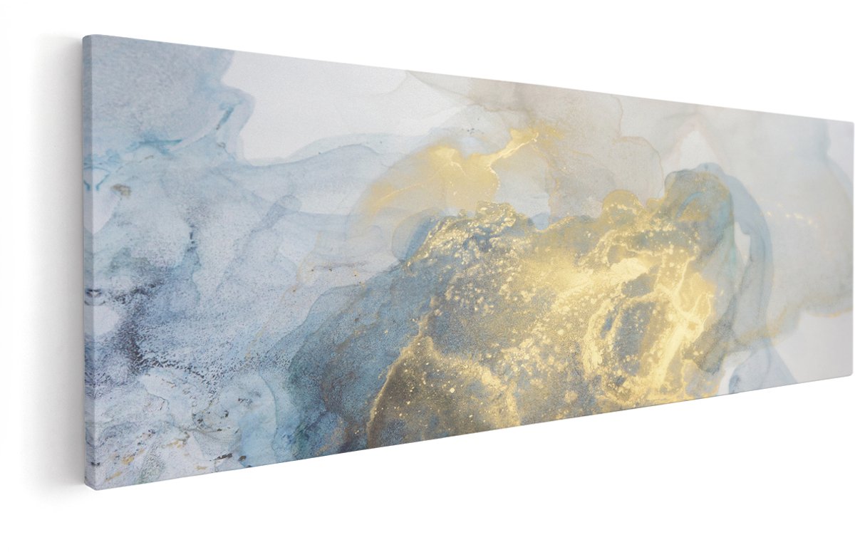 Artaza Canvas Schilderij Abstracte Kunst van Grijze Gouden Marmer - 150x50 cm - Groot - Wanddecoratie Woonkamer - Schilderijen - Muurdecoratie