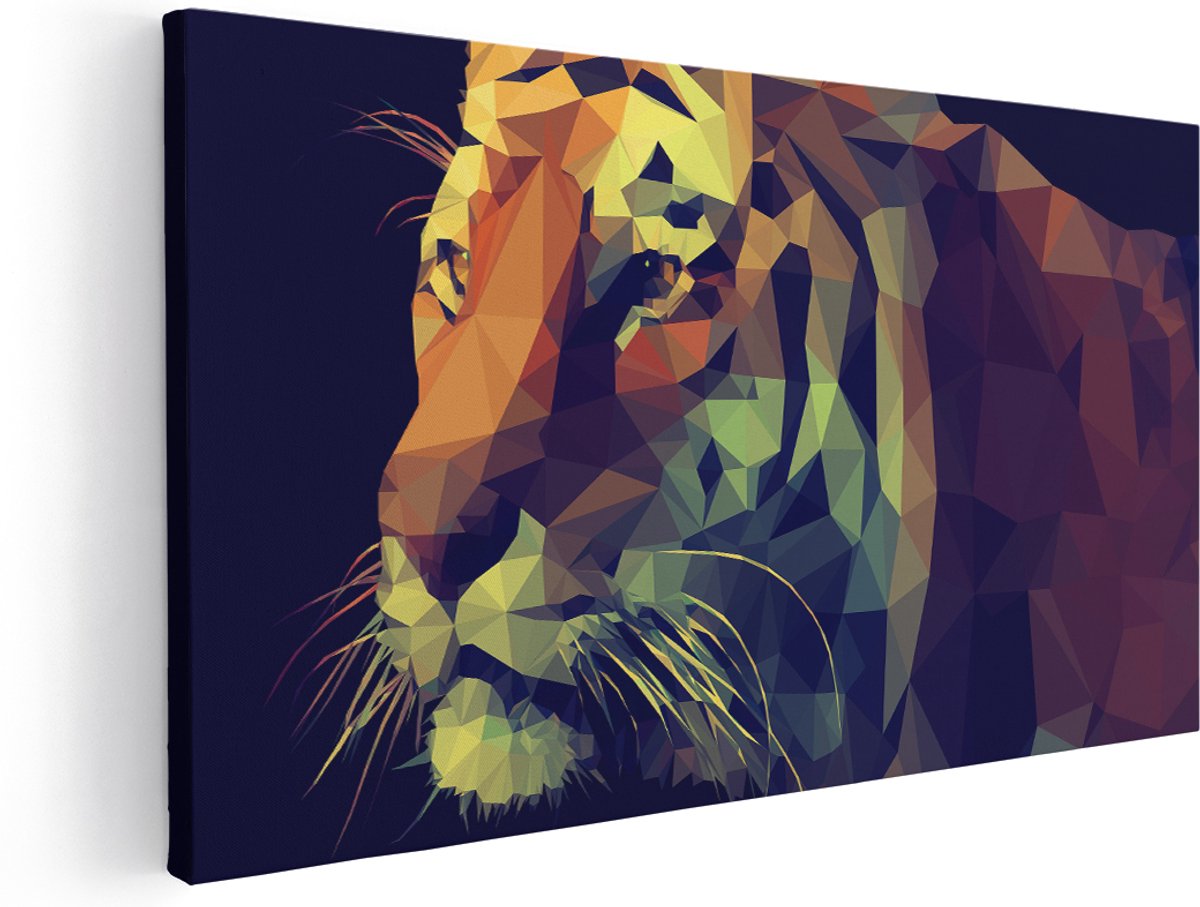 Artaza Canvas Schilderij Tijger Illustratie Van Origami - Abstract - 140x70 cm - Groot - Wanddecoratie Woonkamer - Schilderijen - Muurdecoratie