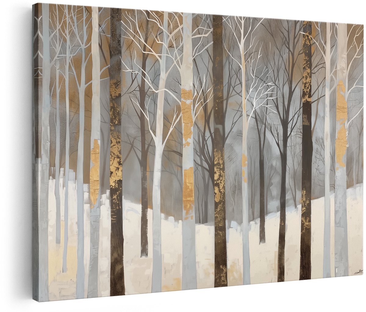 Artaza Canvas Schilderij Kunstwerk van Bomen in een Besneeuwd Bos - 150x100 cm - Groot - Wanddecoratie Woonkamer - Schilderijen - Muurdecoratie