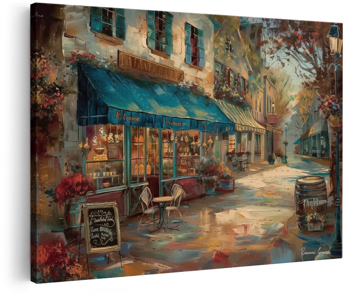 Artaza Canvas Schilderij Café in Parijs - Parijs - 150x100 cm - Groot - Wanddecoratie Woonkamer - Schilderijen - Muurdecoratie