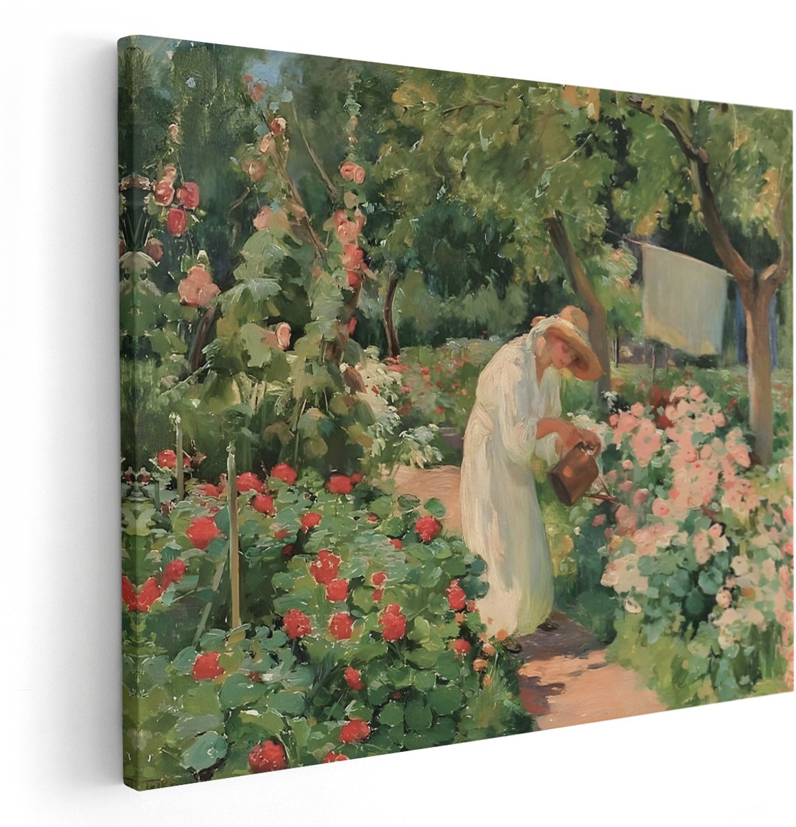 Artaza Canvas Schilderij Vrouw In Tuin - 150x120 cm - Groot - Wanddecoratie Bloemen - Muurdecoratie Rozen - Schilderijen Op Canvas