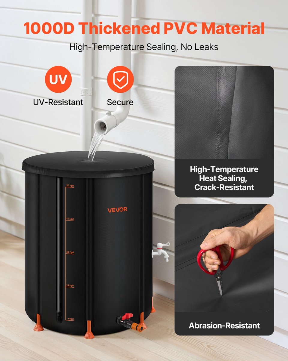 VEVOR Opvouwbare regenton, 53 gallon draagbare regenwateropvangvat, 1000D PVC regenwateropvangsysteem, tuin - ShopVlot