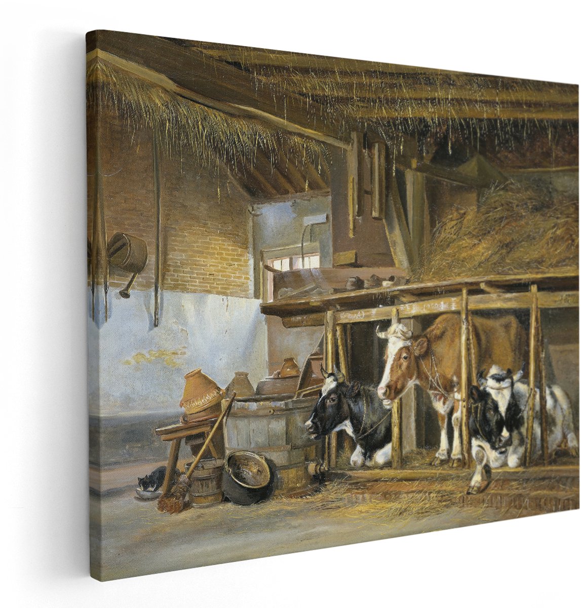 Artaza Canvas Schilderij Koeien - 150x120 cm - Groot - Wanddecoratie Landelijk - Muurdecoratie Boerderij Stal - Schilderijen Oude Meesters