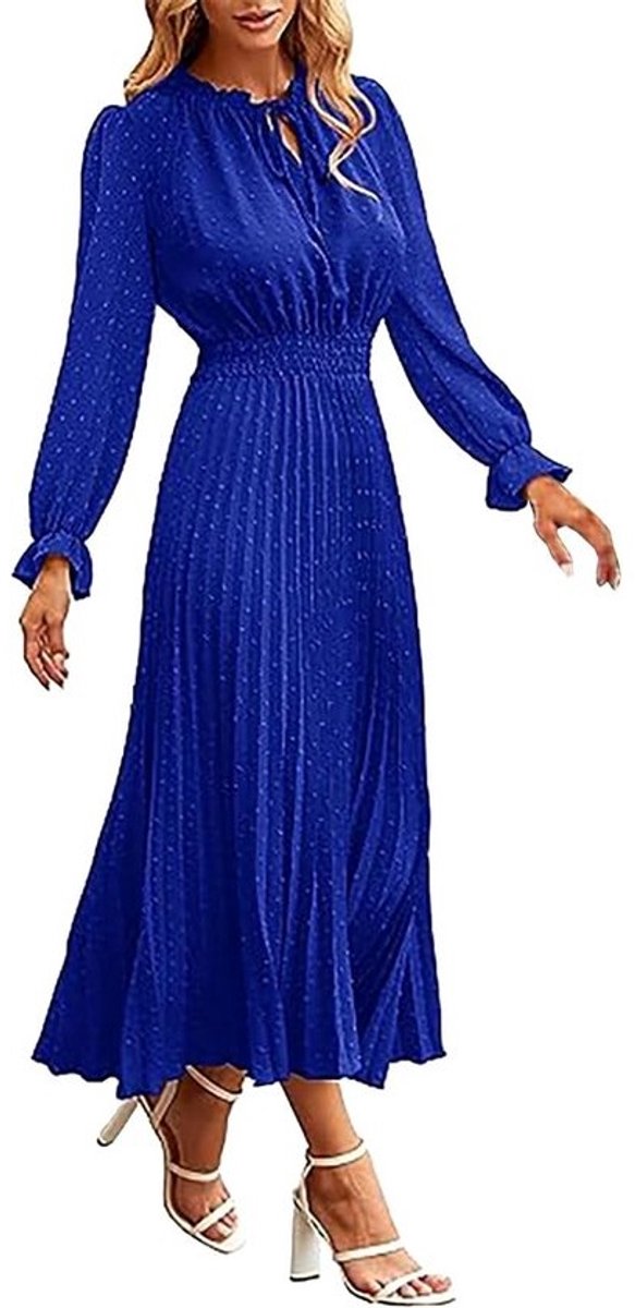 Dames Jurk Zomer Strandjurk A-lijn Plissé Lange Mouwen Elegante Maxi