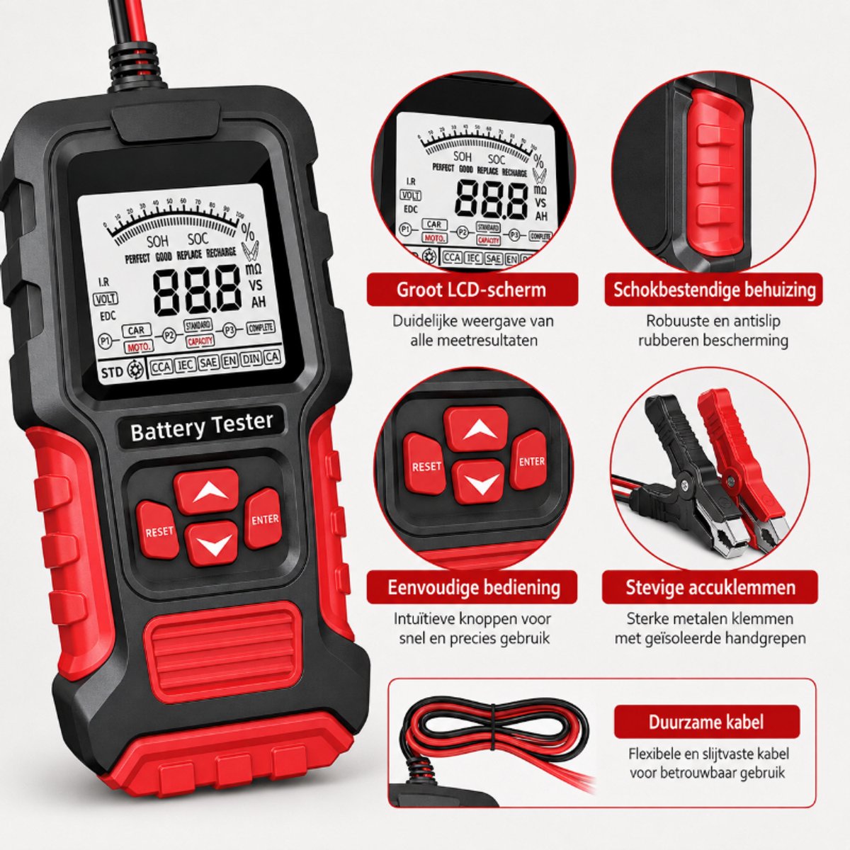 Batterijtester auto- Accu tester 12V 24V- Accudiagnose Tool -Storing Verwijderen – Auto Uitlezen –Voor Motor,Scooter,Boot,Camper thumbnail 6