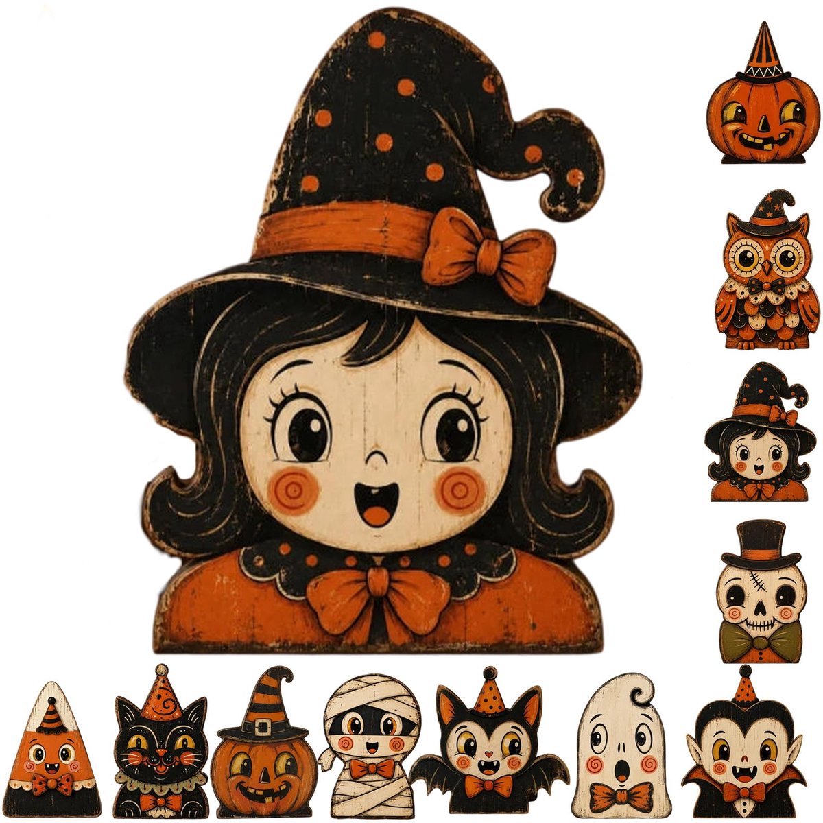 Casalora® Halloween Houten Tafeldecoratie – 1 Stuk – Retro Houten Figuur – Halloween Decoratie voor Schouw, Tiered Tray en Herfstdecoratie