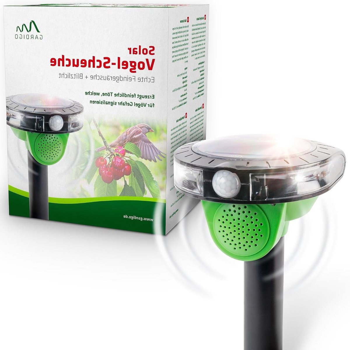 Vogelverschrikker Solar - Duivenafweer Sproeten - Tuin beschermen - Bewegingsmelder Geluid - 60m² - Zwart
