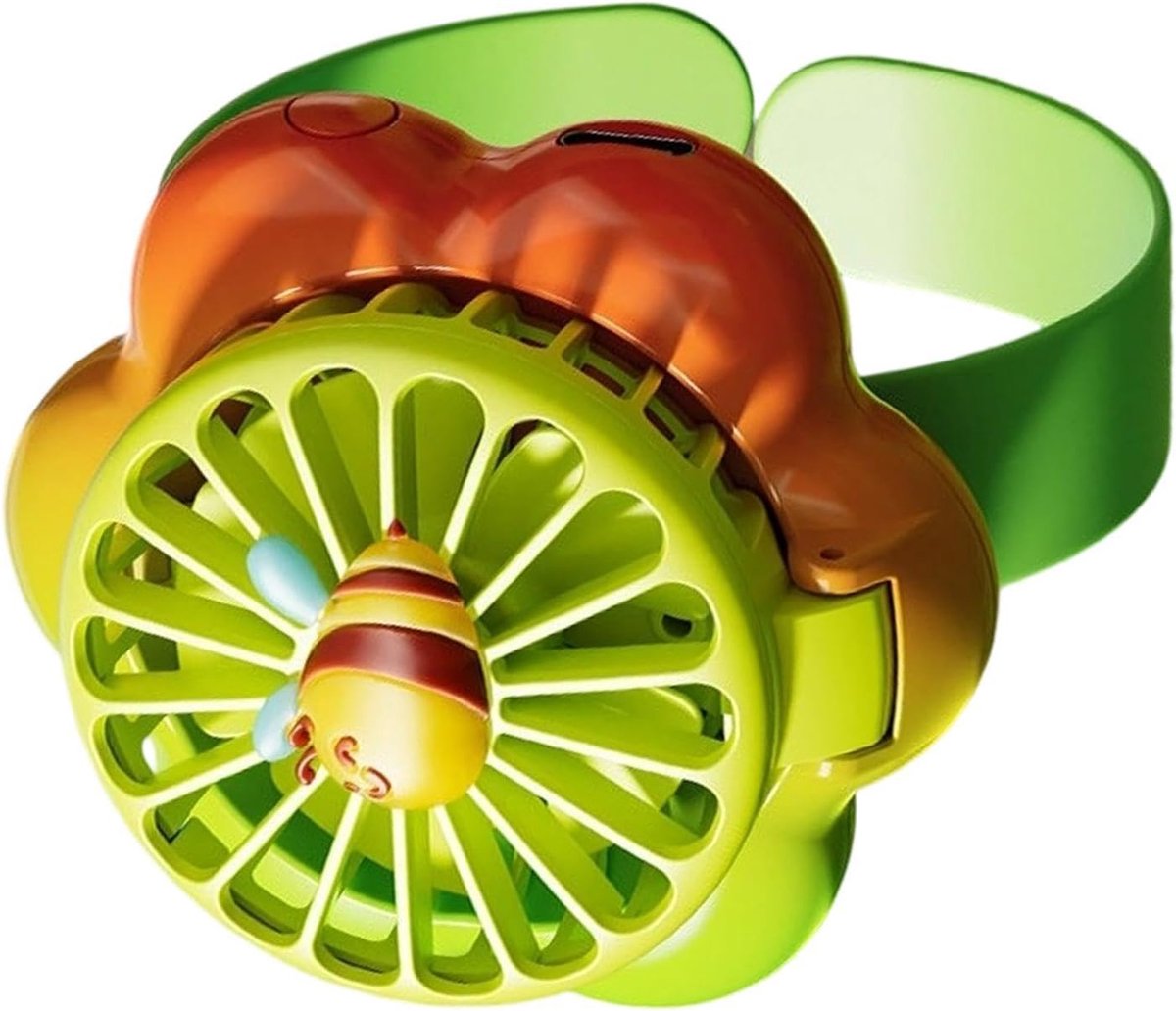 Kinderhorloge Fan - Persoonlijke ventilator met polsband - Buiten Koelen - 3 Snelheden Instelbaar - Werkt op batterijen, via USB oplaadbaar - Groen - voor binnen en buiten - met ledverlichting - Draagbare ventilator voor kinderen (jongens en meisjes)