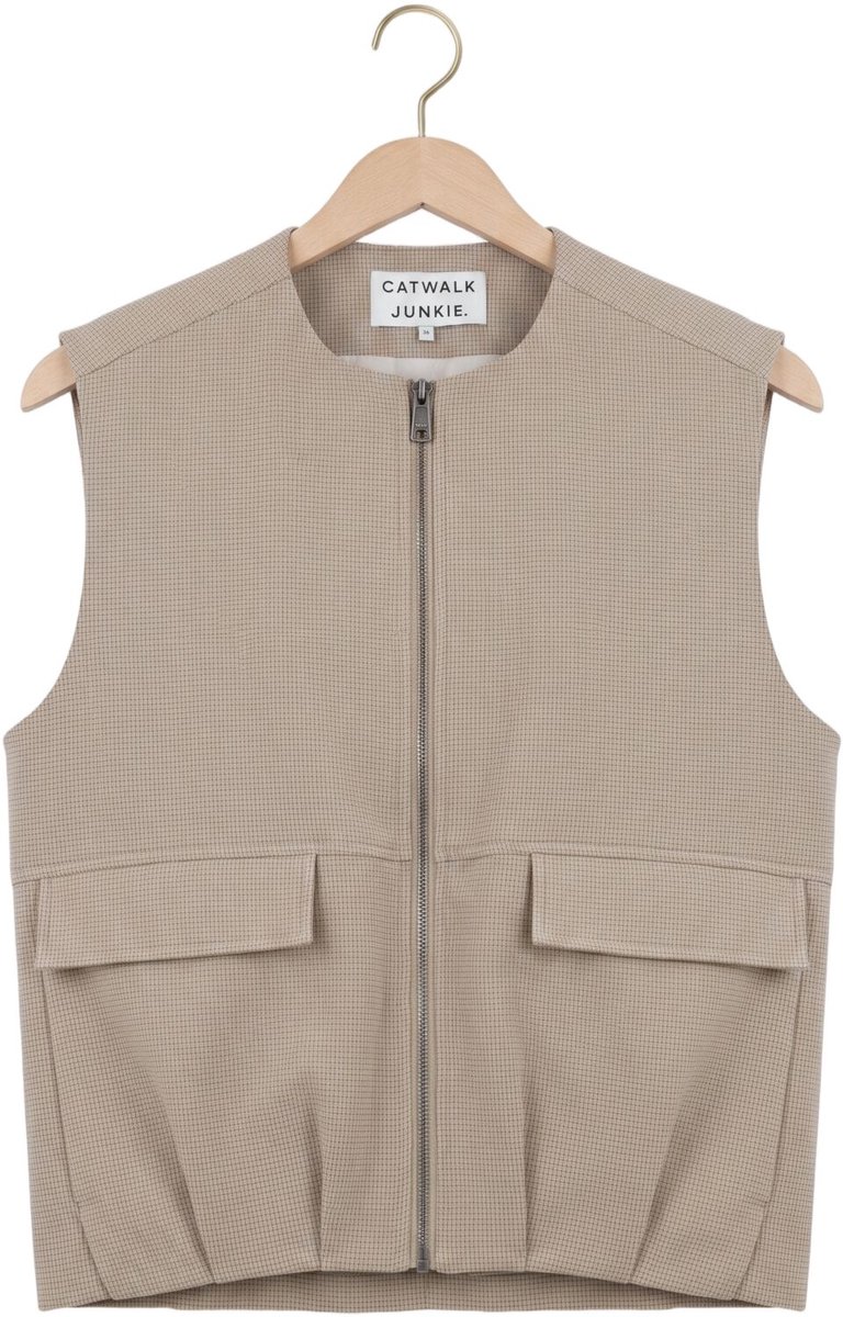 Catwalk Junkie Check Bodywarmer Jassen Dames - Winterjas - Beige - Maat 38
