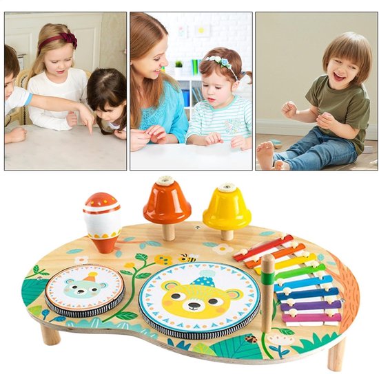 Multifunctionele Muzikale Speelgoedset Met Een Trommel, Xylofoon En Bel; Instrumentenspeelgoed In Montessori-Stijl; Educatief, Ontwikkelingsgericht En Realistisch Muziekspeelgoed Voor Kinderen; Leerzaam Speelgoed Dat Educatie Met Plezier Combineert. — afbeelding 3