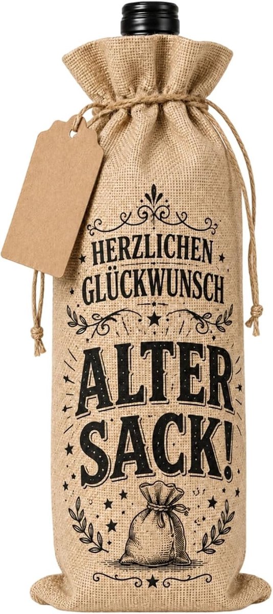 Jute wijnzak met hanger, 15 × 35 cm - Duurzaam, Handgemaakt en Perfect voor Cadeaus