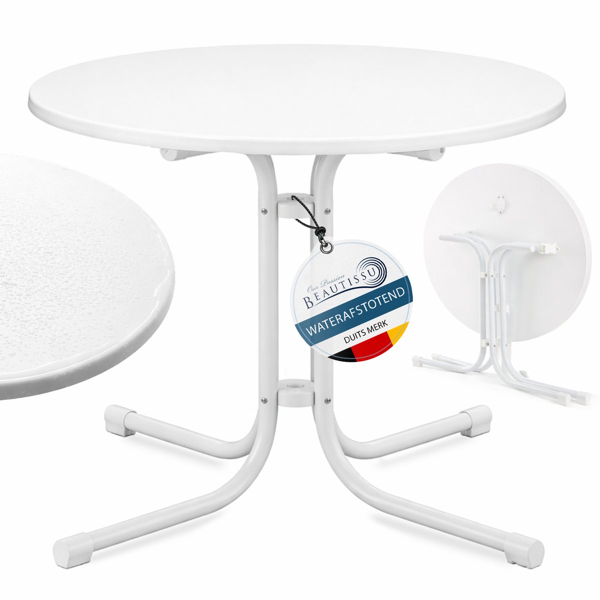 Beautissu Bistrotafel Buiten Ø 70 cm Waterdicht – Inklapbare Ronde Tuintafel Terrastafel Balkontafel – Campingtafel Sta-tafel Eettafel – Hoogte 70 cm – Wit – Bistroni