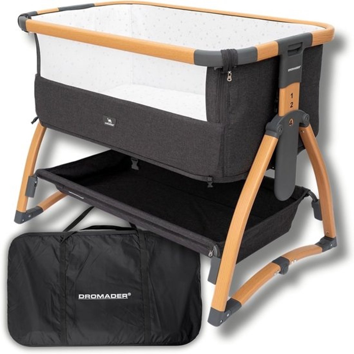 Baby Co-Sleeper Bedje - Wieg Voor Pasgeborenen 0-6 Maanden - Bedje Voor Ouders Met Wielen - Ademend Gaas - Comfortabel Matras - 7 Hoogte-instellingen - Schommelmodus - Grijs