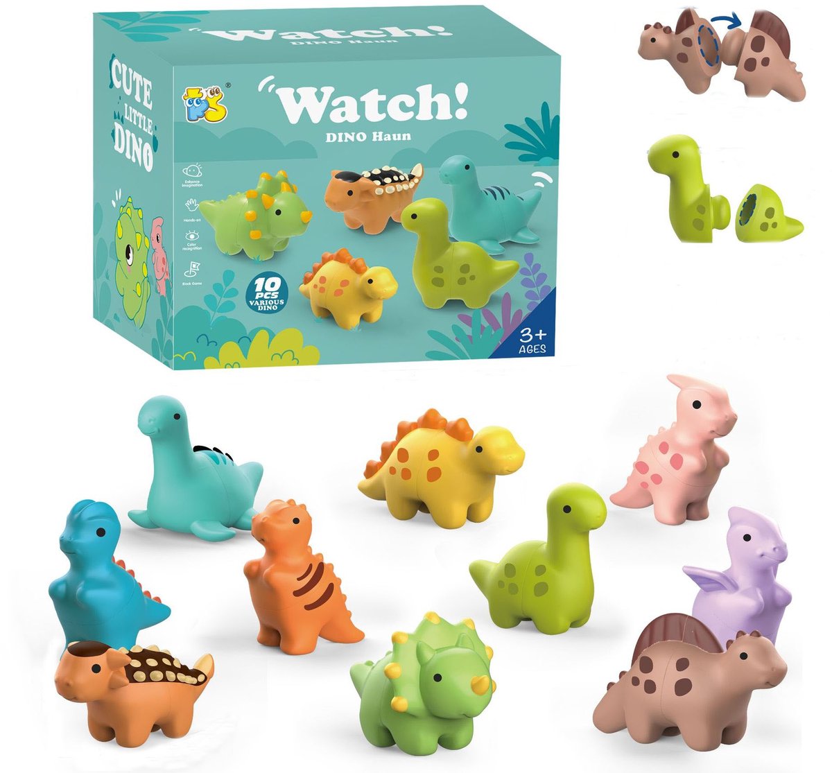 Namajunas - Dinosaurusspeelgoed - Stapelspeelgoed voor kinderen - Educatief speelgoed voor jonge kinderen - Montessori-speelgoed - 10-delige dinosaurus-matchset -Educatief speelgoed geschikt voor jongens en meisjes vanaf 1 jaar -Cadeaus voor kinderen