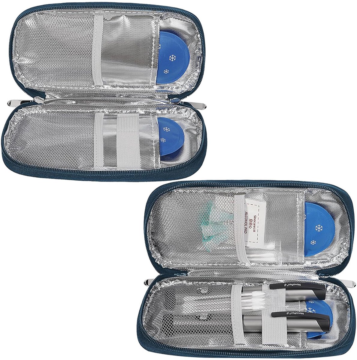 Reiskoelbox voor insuline - Koelbox - Draagbare diabeteskit - Geïsoleerde koeltas - Inclusief 2 nylon koelelementen - Medicijnkoeltas - Geschikt voor dagelijks gebruik en op reis - 20,5*9,5*3,5 cm - Blauwe achtergrond met cameliabloemmotie — cadeau in Cadeau-ideeën - foto 6