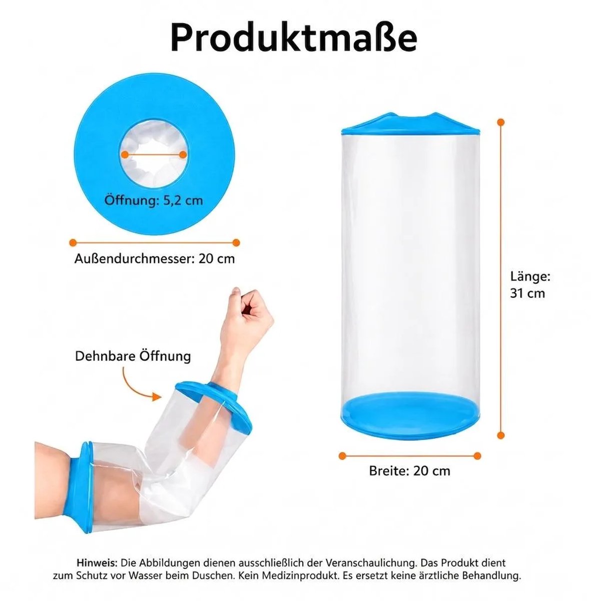 Waterdichte, herbruikbare elleboogbeschermers Geschikt voor onder de douche, Geschikt voor gipsverbanden en bandages.